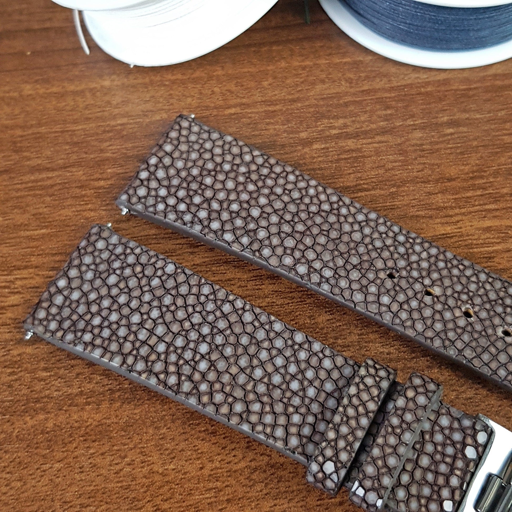 Brown Stingray Leather Watch Strap Quick Release Spring Bars - PVMH Leather