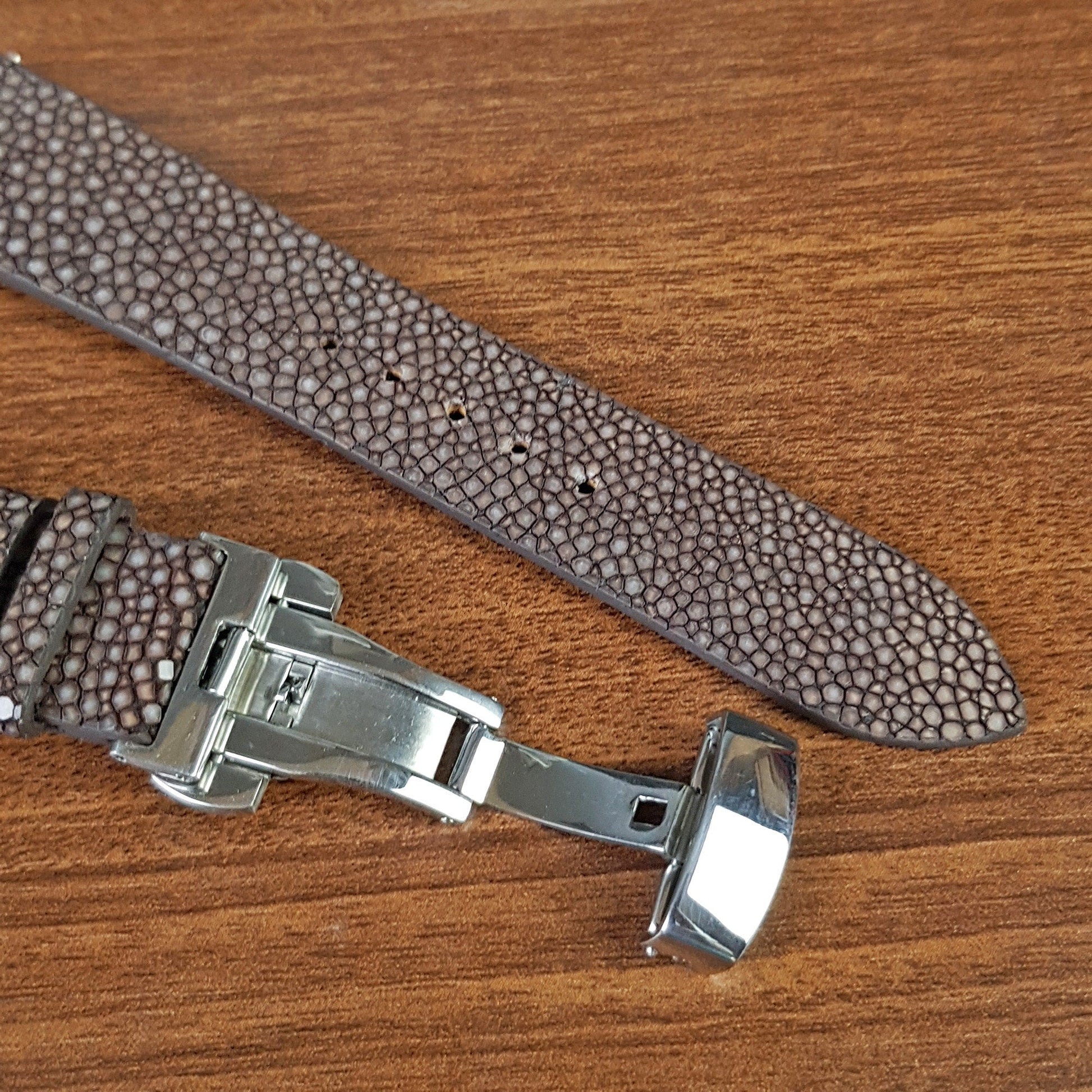 Brown Stingray Leather Watch Strap Quick Release Spring Bars - PVMH Leather