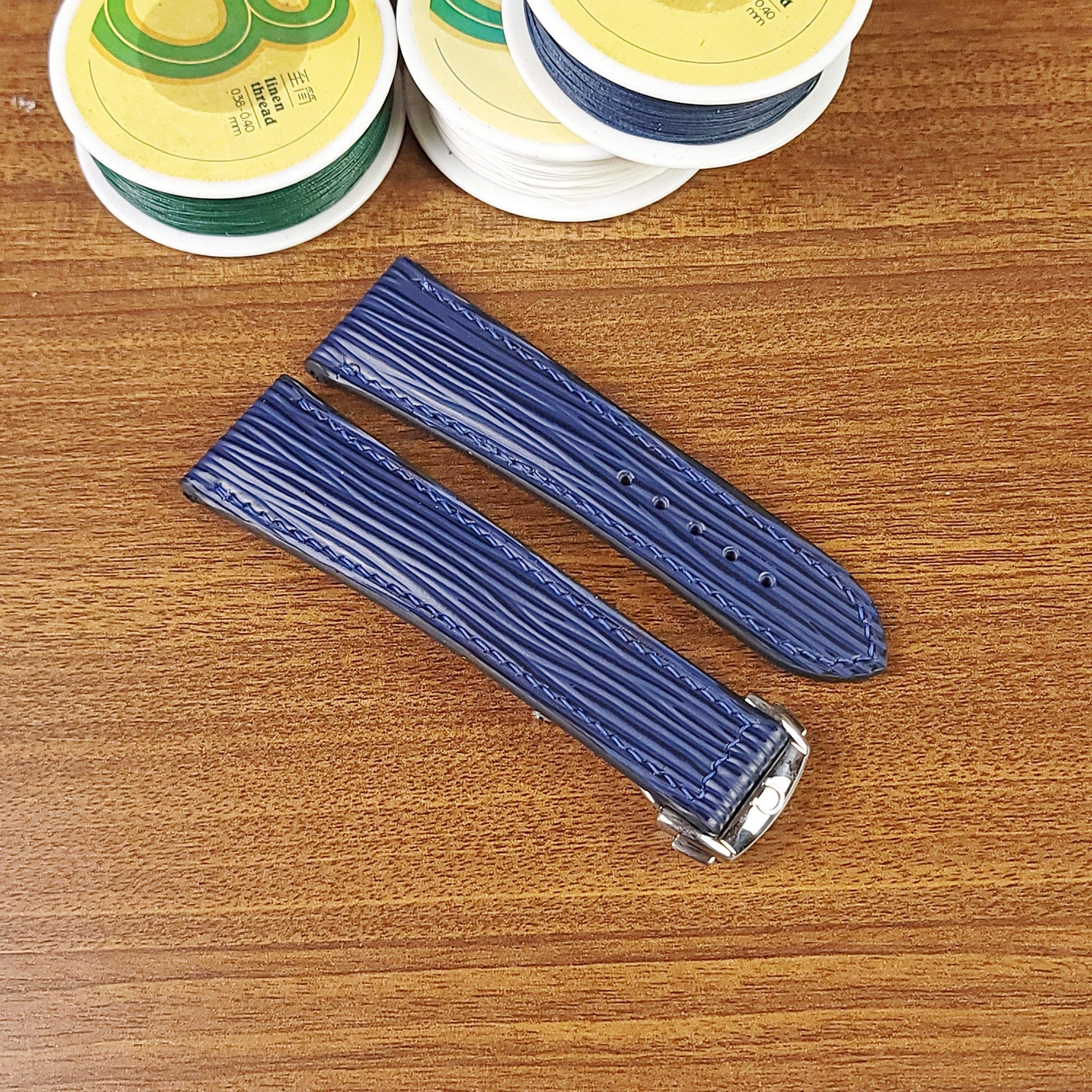 Custom Black Full Grain Genuine Epi Leather Omega Watch Straps - PVMH Leather