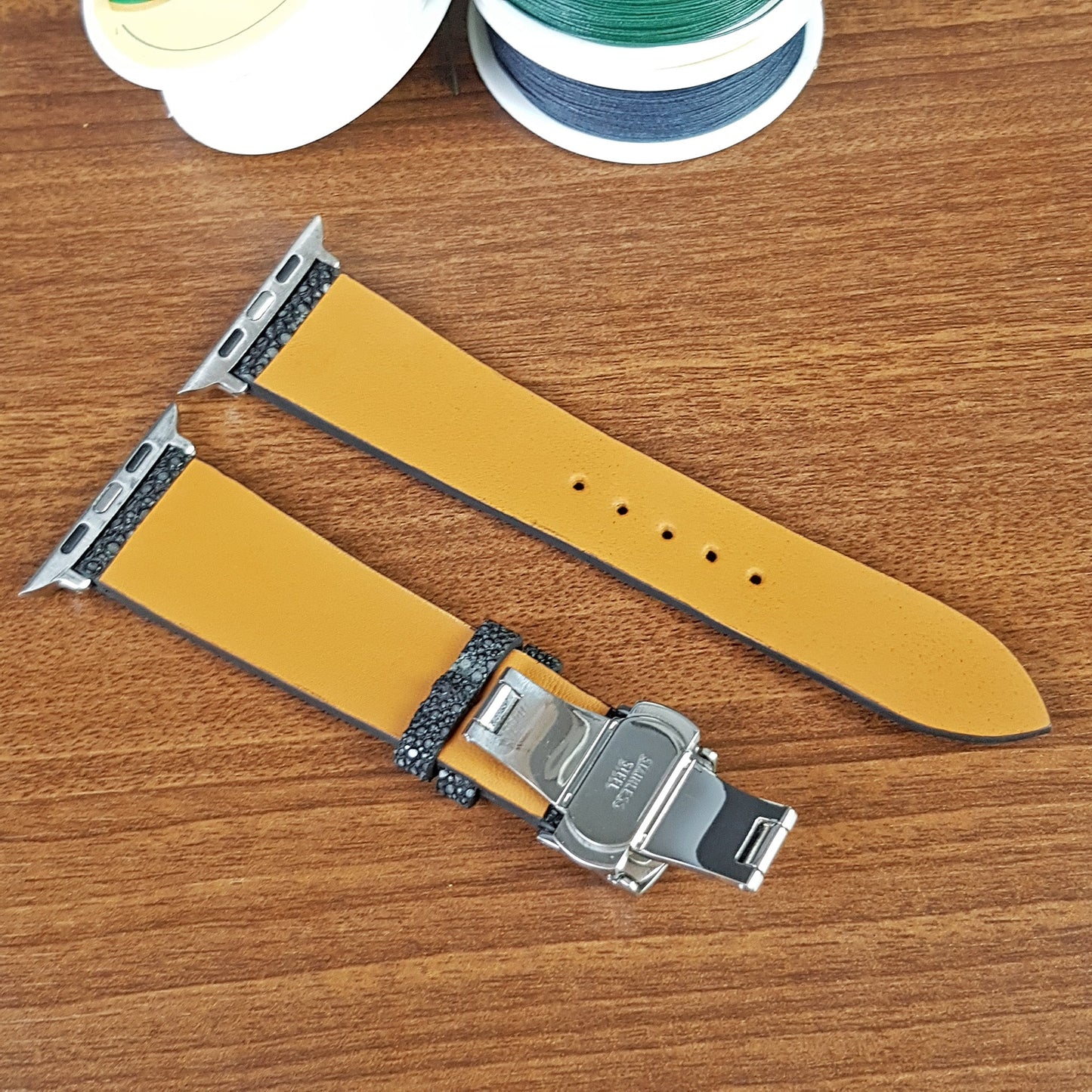 Custom Black Stingray Leather Apple Watch Band - PVMH Leather