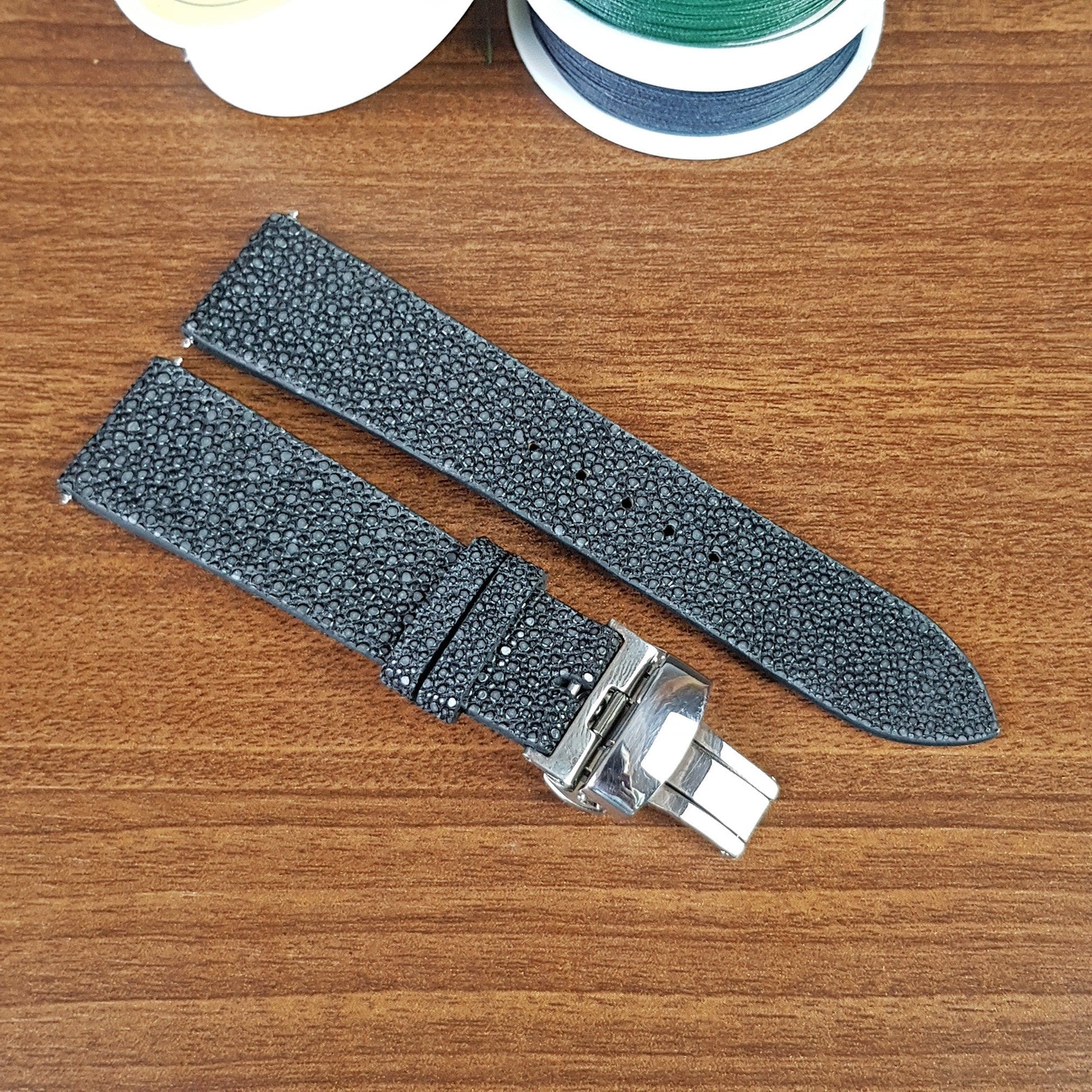 Custom Black Stingray Leather Watch Strap - PVMH Leather