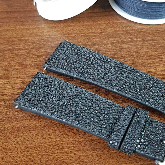 Custom Black Stingray Leather Watch Strap - PVMH Leather