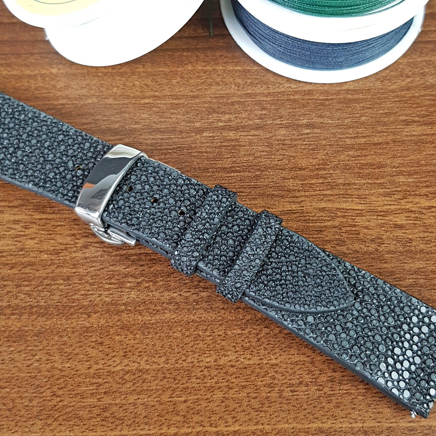 Custom Black Stingray Leather Watch Strap - PVMH Leather