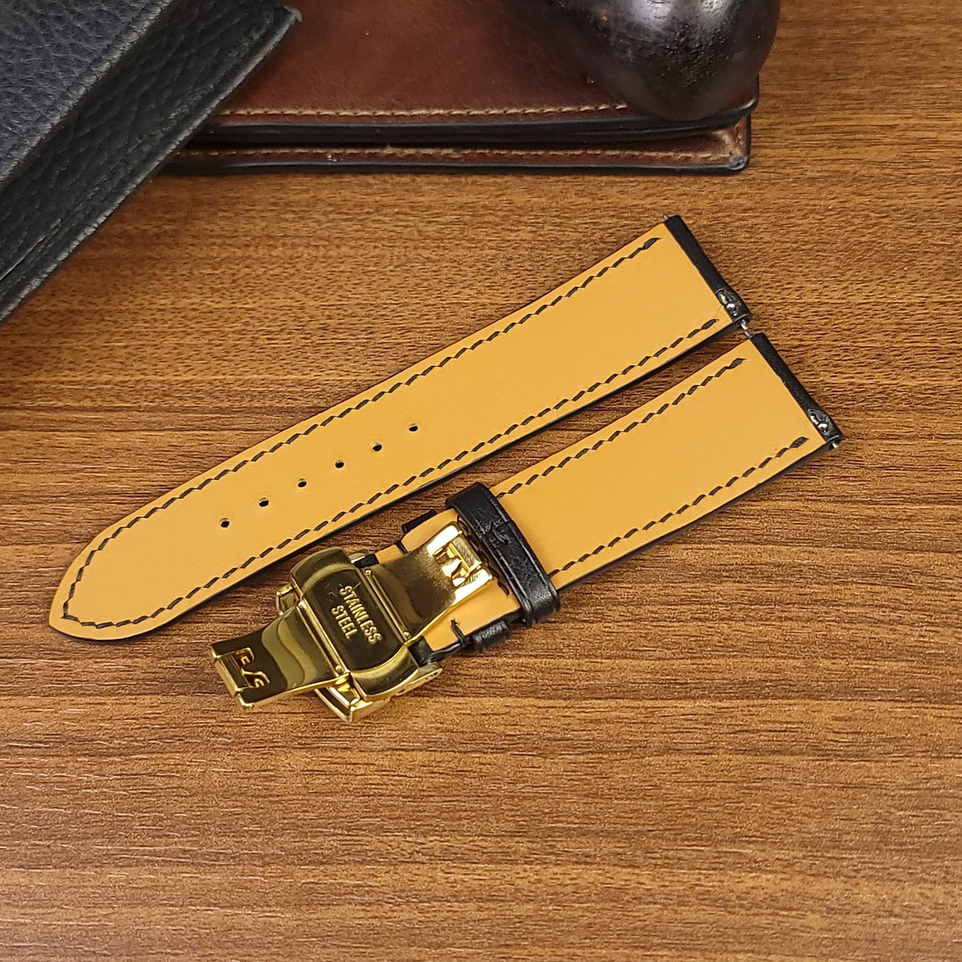 Custom Black Vachetta Leather Watch Bands - PVMH Leather