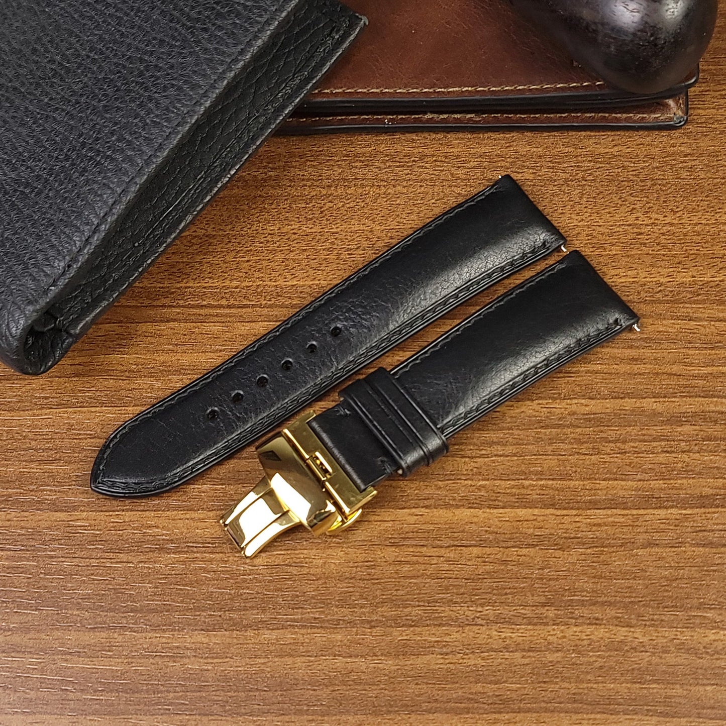 Custom Black Vachetta Leather Watch Bands - PVMH Leather