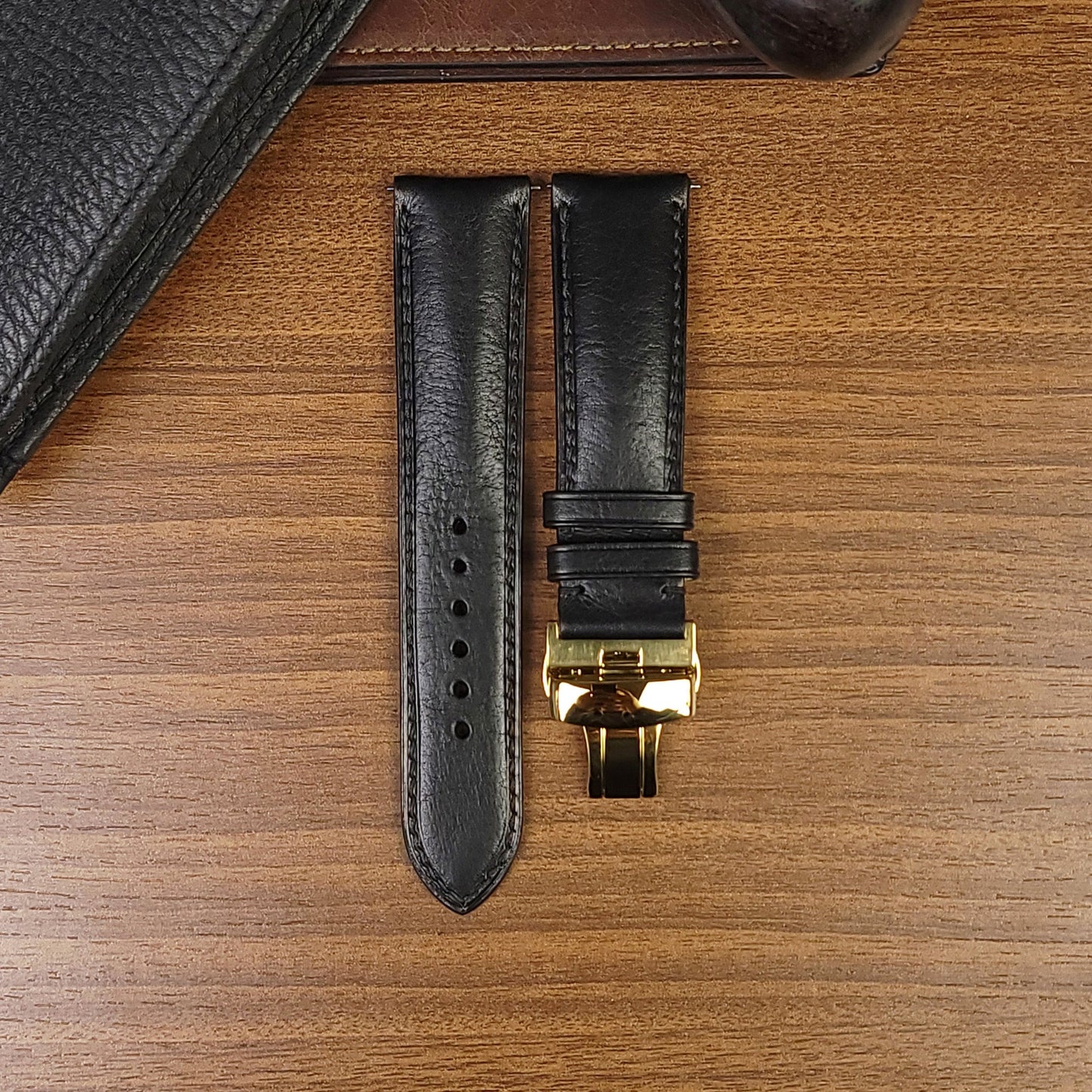 Custom Black Vachetta Leather Watch Bands - PVMH Leather