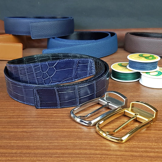 Custom Blue Genuine Alligator Leather Belts With Buckle - PVMH Leather