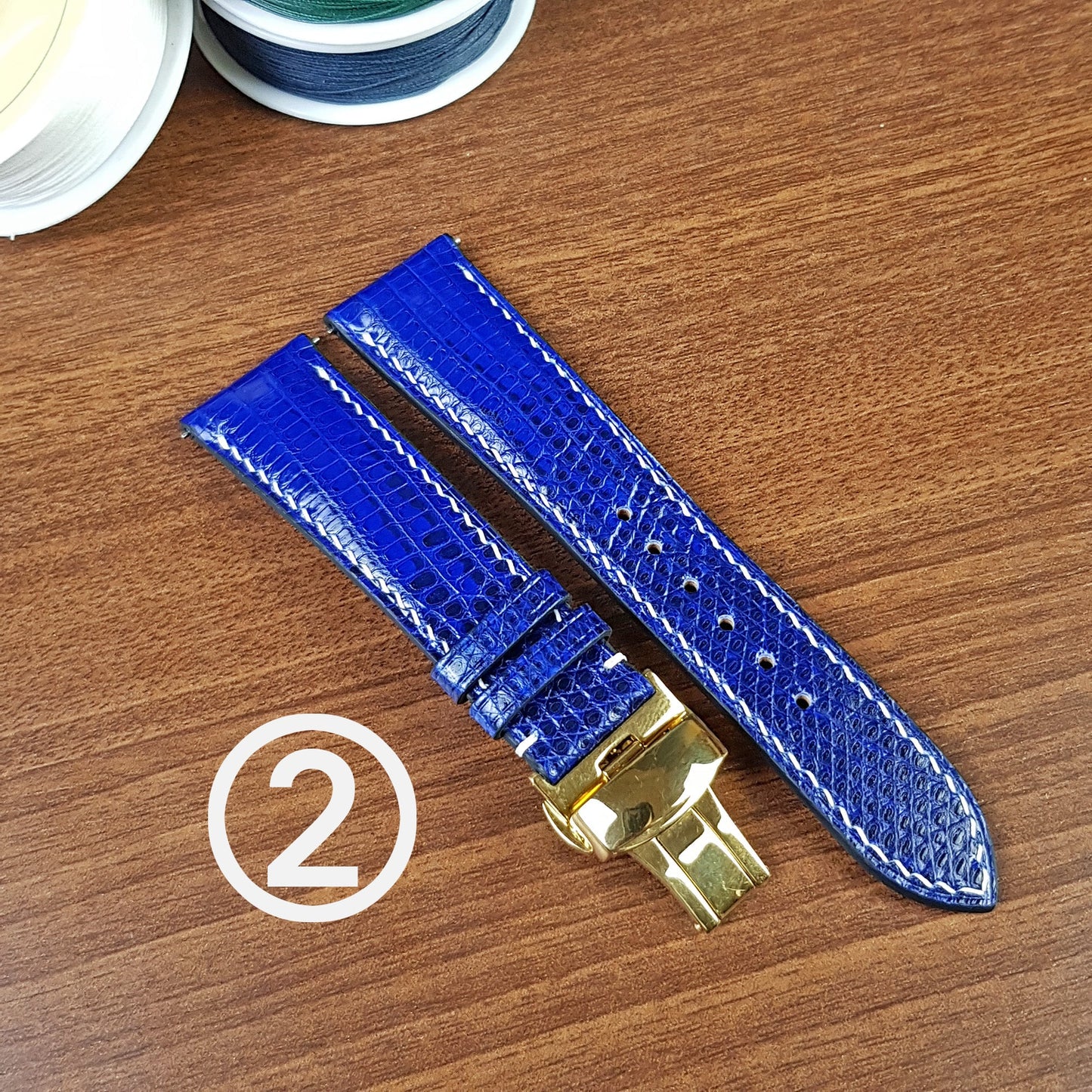 Custom Blue Genuine Lizard Leather Watch Bands - PVMH Leather