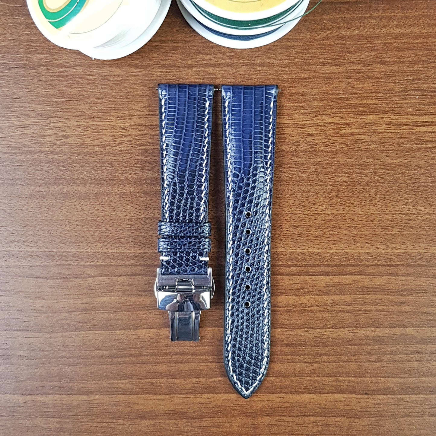 Custom Blue Genuine Lizard Leather Watch Bands - PVMH Leather