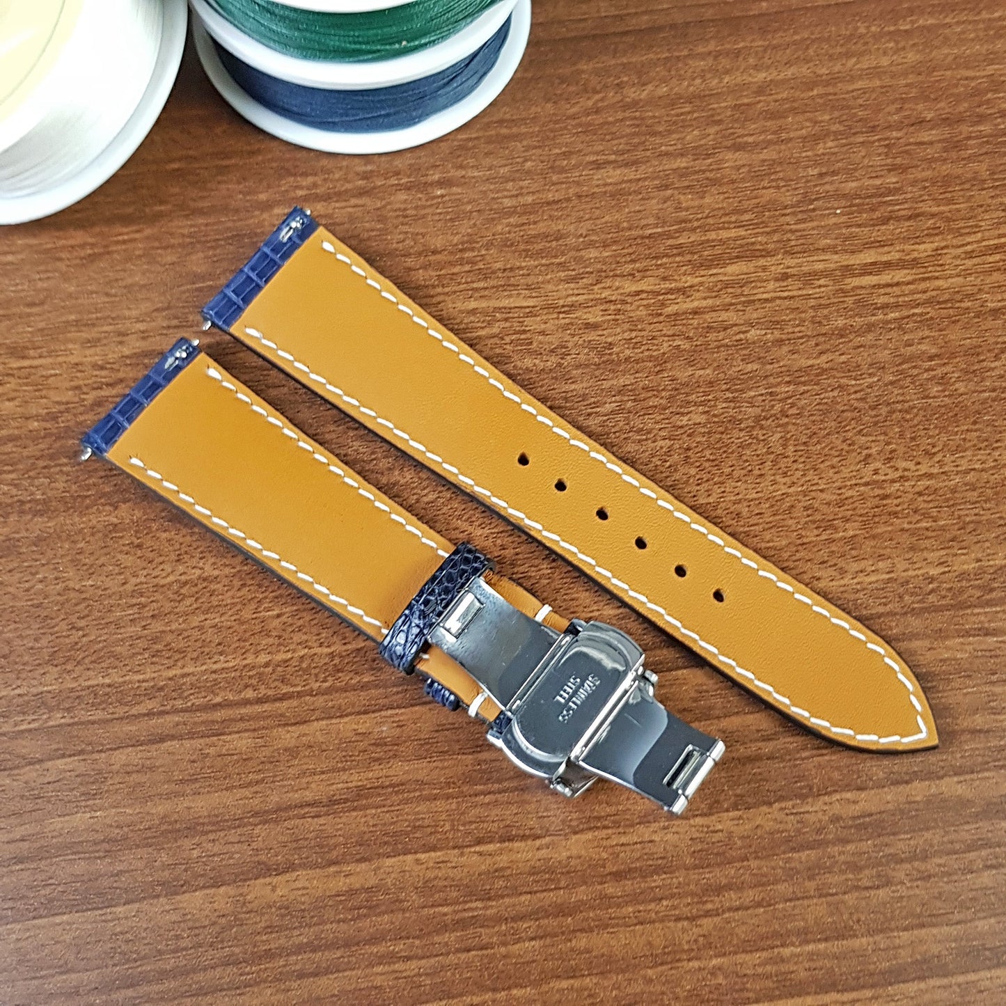 Custom Blue Genuine Lizard Leather Watch Bands - PVMH Leather