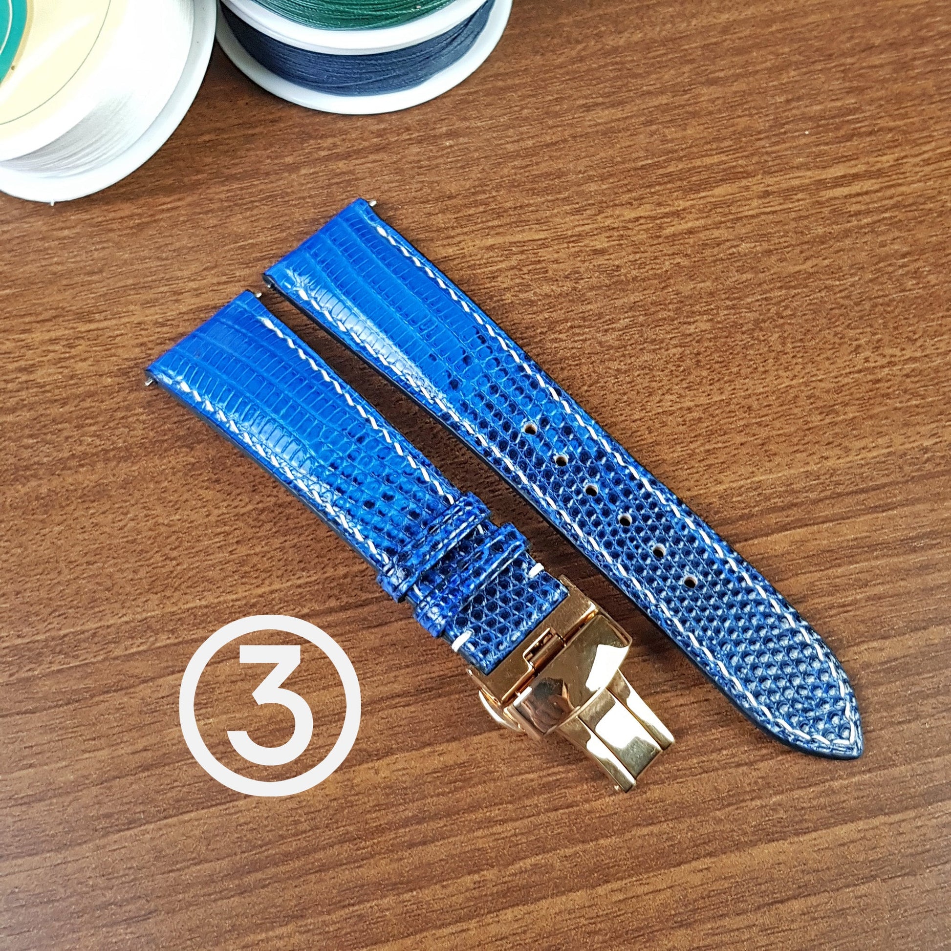 Custom Blue Genuine Lizard Leather Watch Bands - PVMH Leather