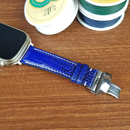 Custom Blue Lizard Leather Apple Watch Ultra Bands - PVMH Leather