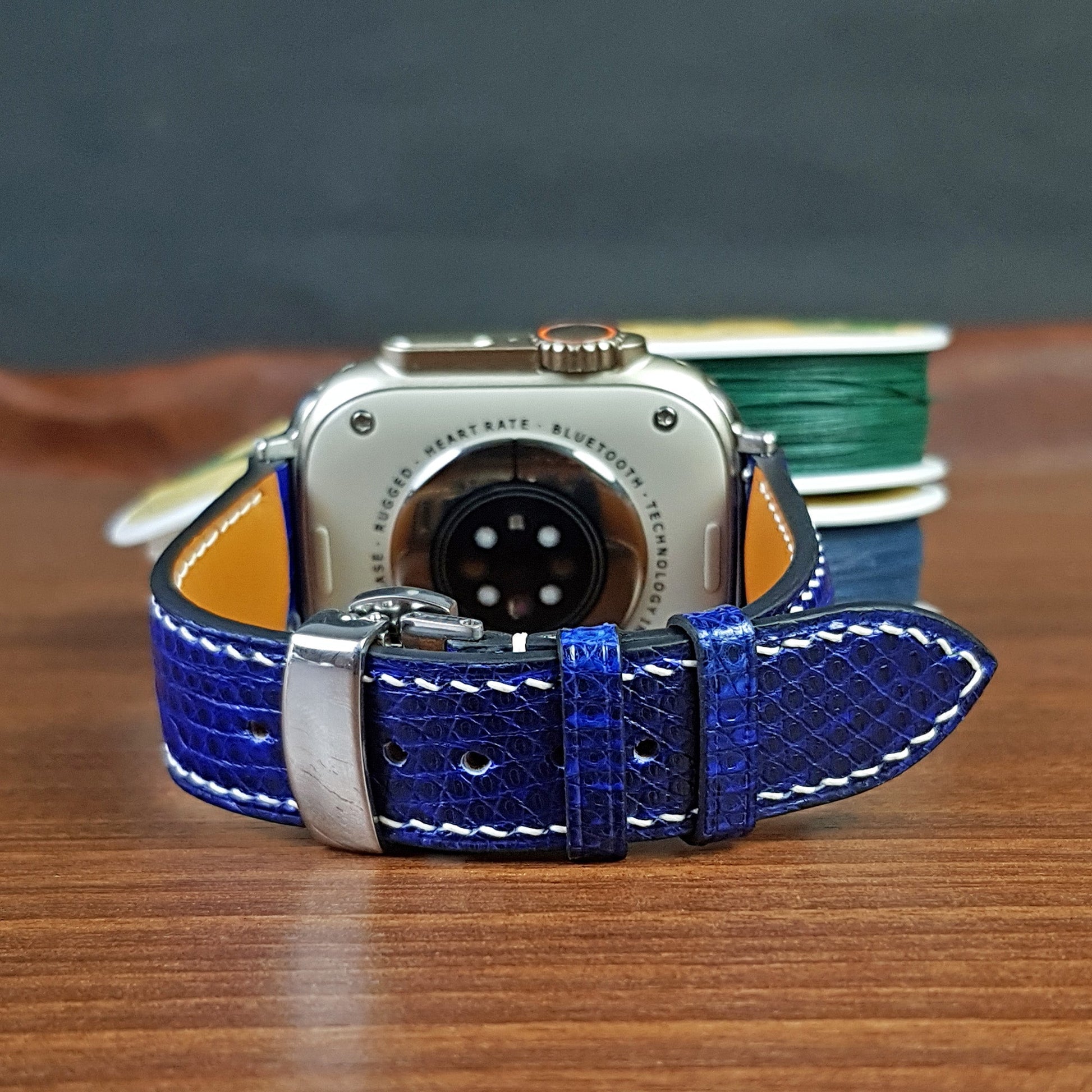 Custom Blue Lizard Leather Apple Watch Ultra Bands - PVMH Leather