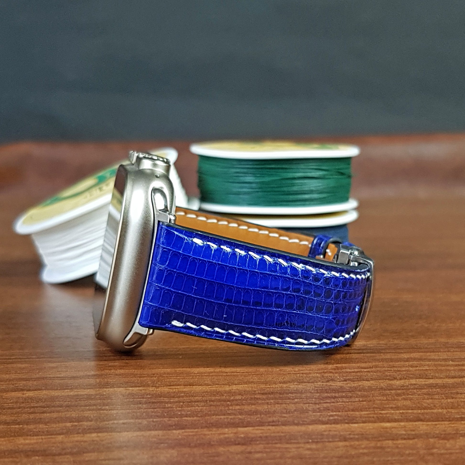Custom Blue Lizard Leather Apple Watch Ultra Bands - PVMH Leather