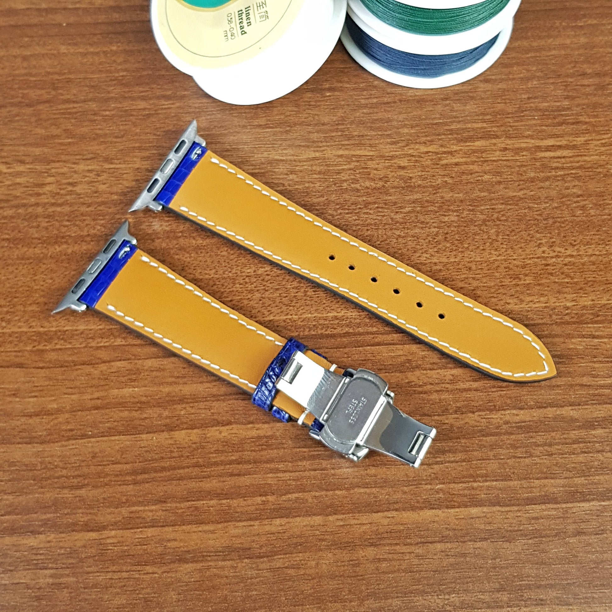 Custom Blue Lizard Leather Apple Watch Ultra Bands - PVMH Leather