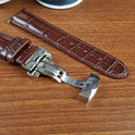 Custom Brown Alligator Leather Curved End Watch Strap Quick Release Spring Bars - PVMH Leather