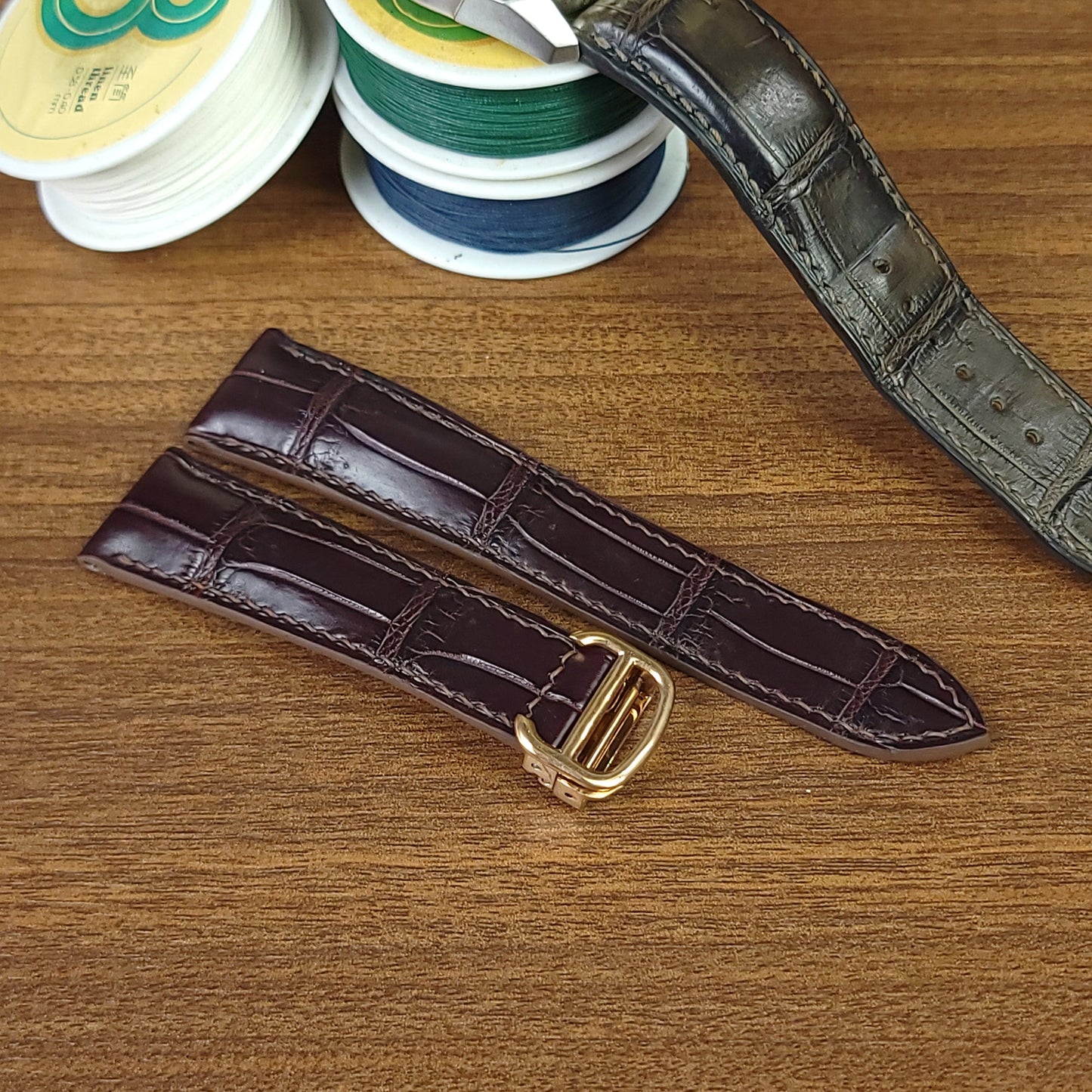 Custom Brown Genuine Alligator Leather Cartier Watch Strap - PVMH Leather