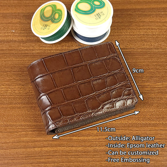 Custom Brown Genuine Alligator Leather Mens Wallets - PVMH Leather