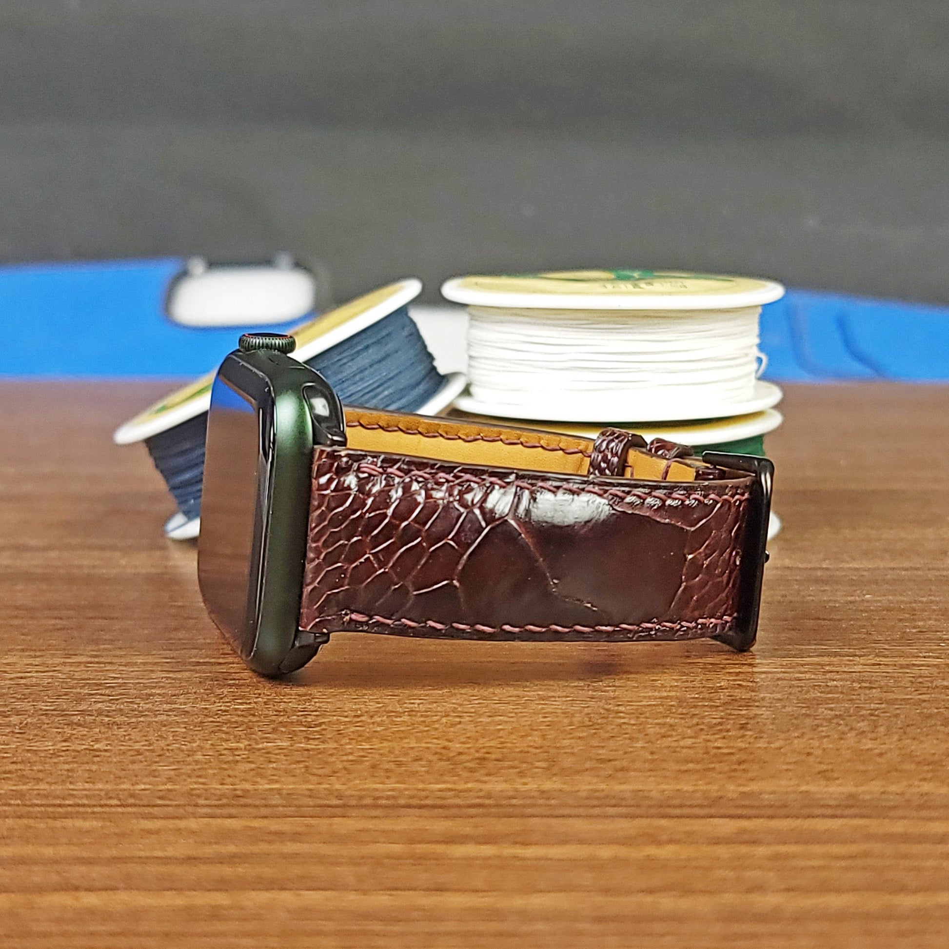 Custom Brown Genuine Ostrich Leather Apple Watch Band - PVMH Leather