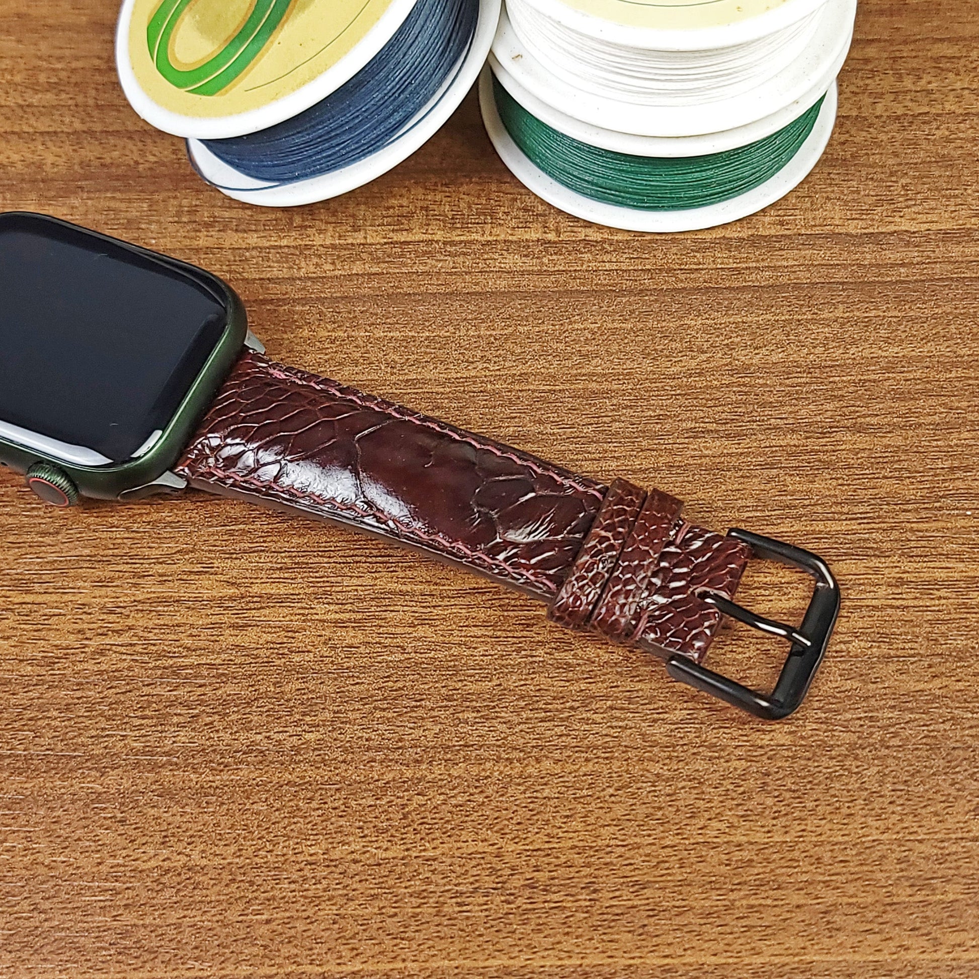 Custom Brown Genuine Ostrich Leather Apple Watch Band - PVMH Leather