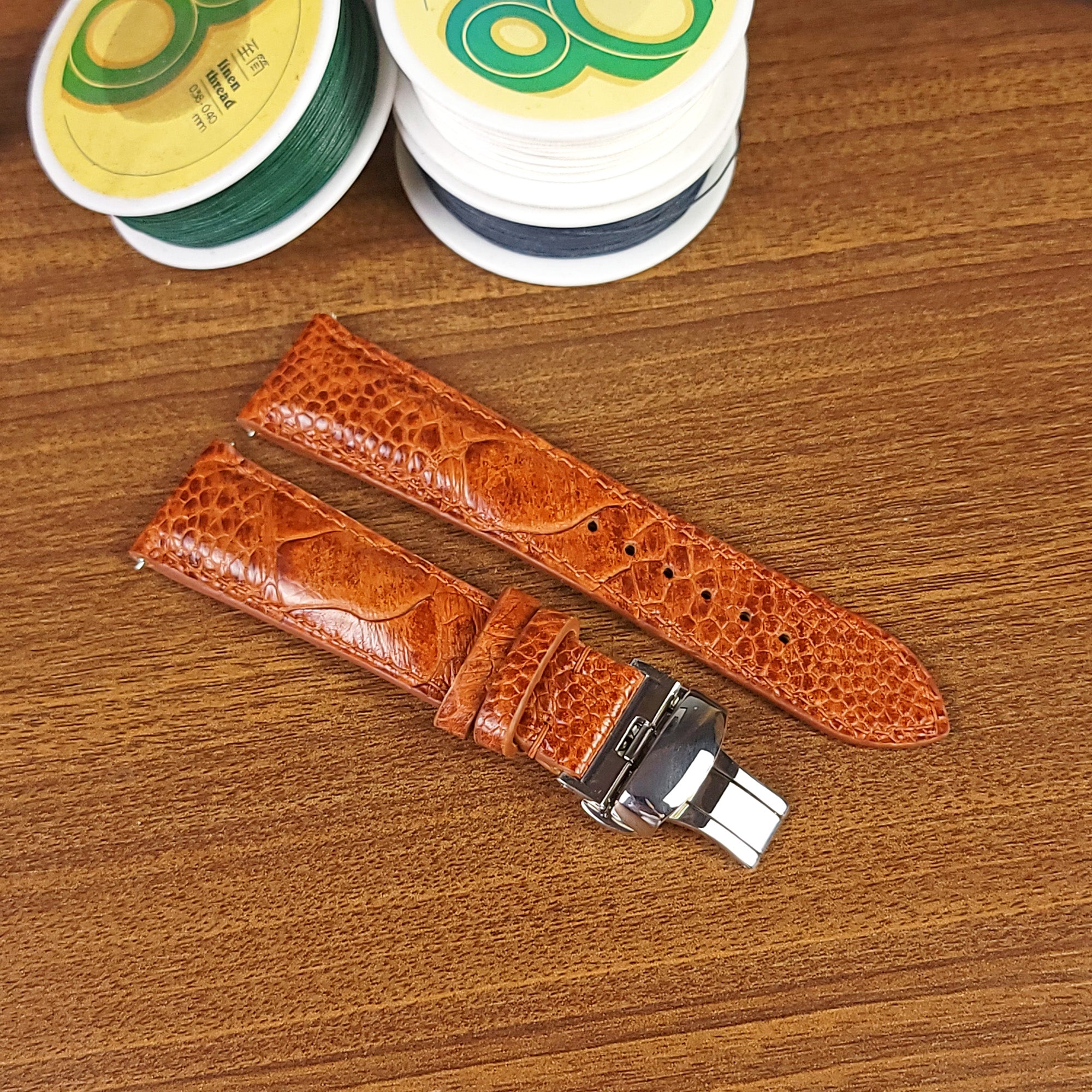 Custom Brown Genuine Ostrich Leather Watch Straps - PVMH Leather