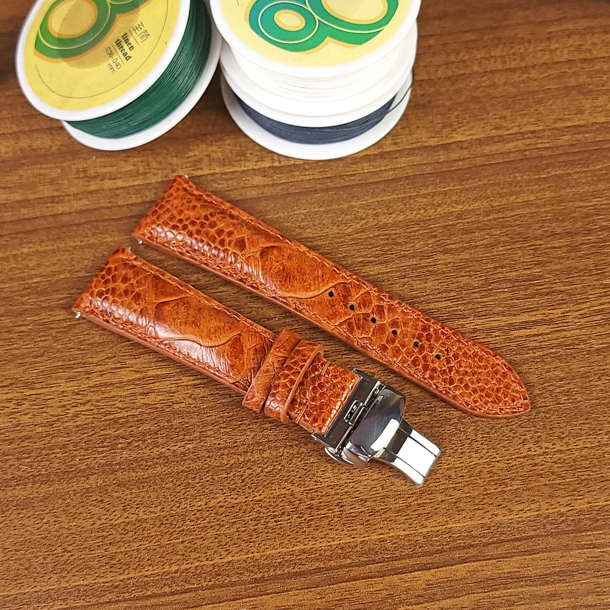 Custom Brown Genuine Ostrich Leather Watch Straps - PVMH Leather