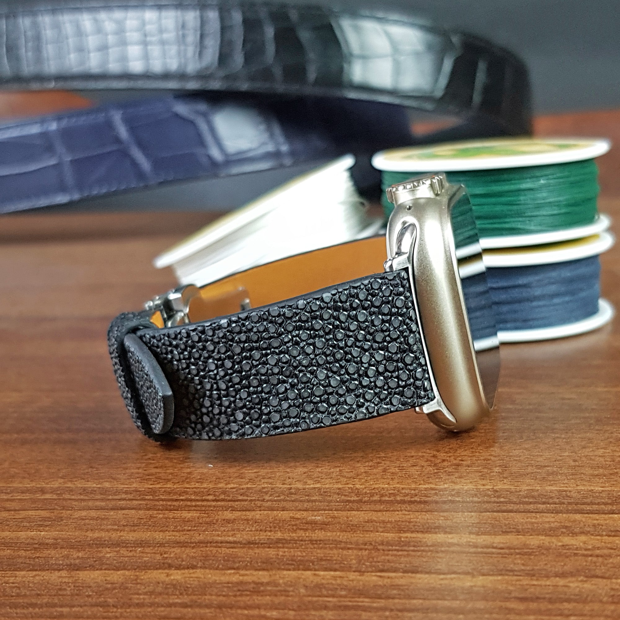 Custom Brown Stingray Leather Apple Watch Ultra Bands - PVMH Leather