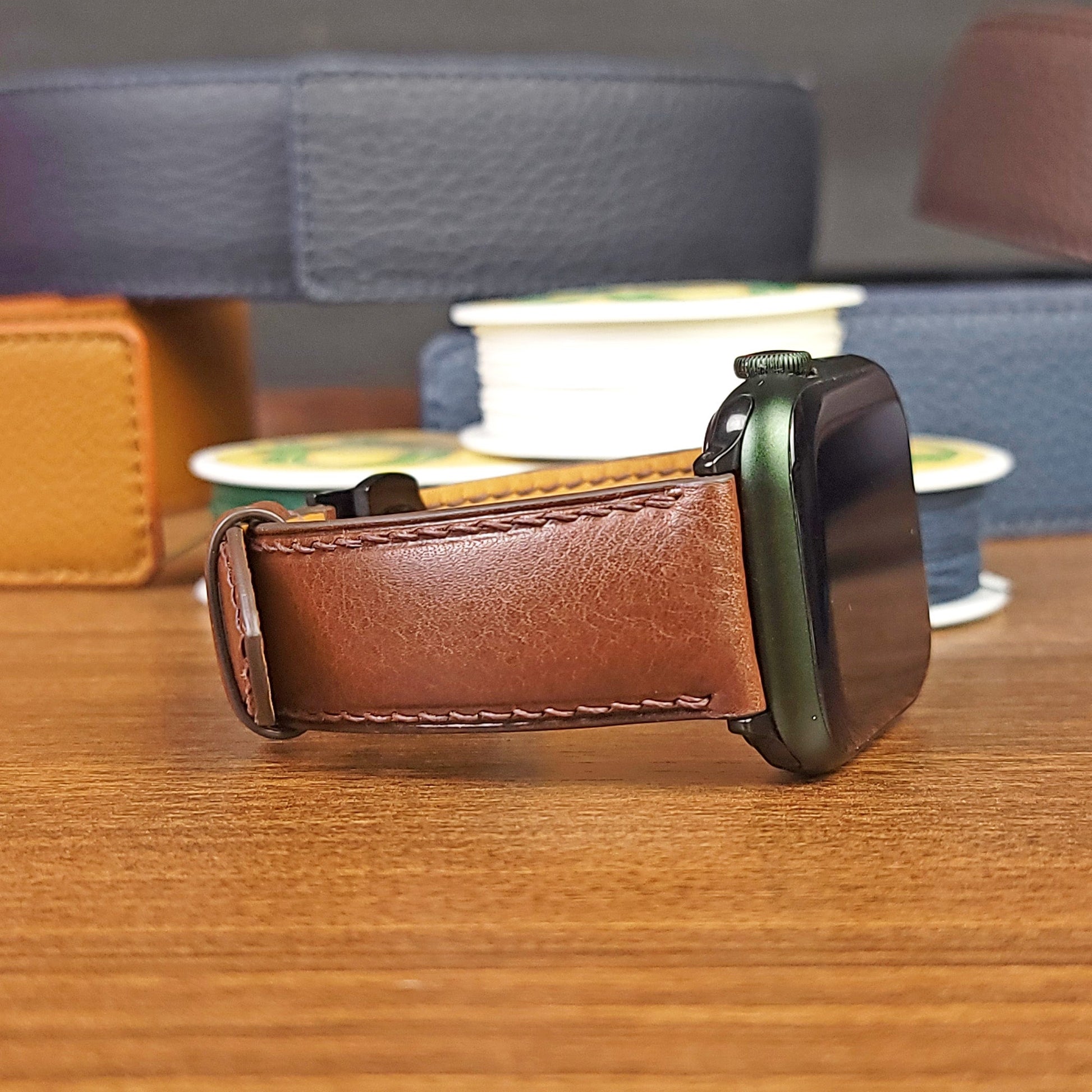 Custom Full Grain Black Vachetta Leather Apple Watch Strap - PVMH Leather
