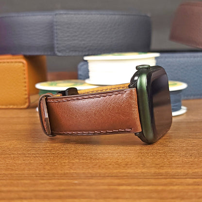 Custom Full Grain Black Vachetta Leather Apple Watch Strap - PVMH Leather