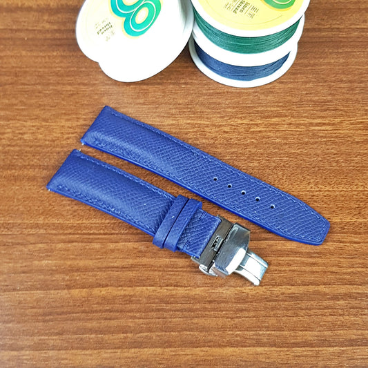 Custom Full Grain Epsom Hass Blue Leather Watch Strap - PVMH Leather