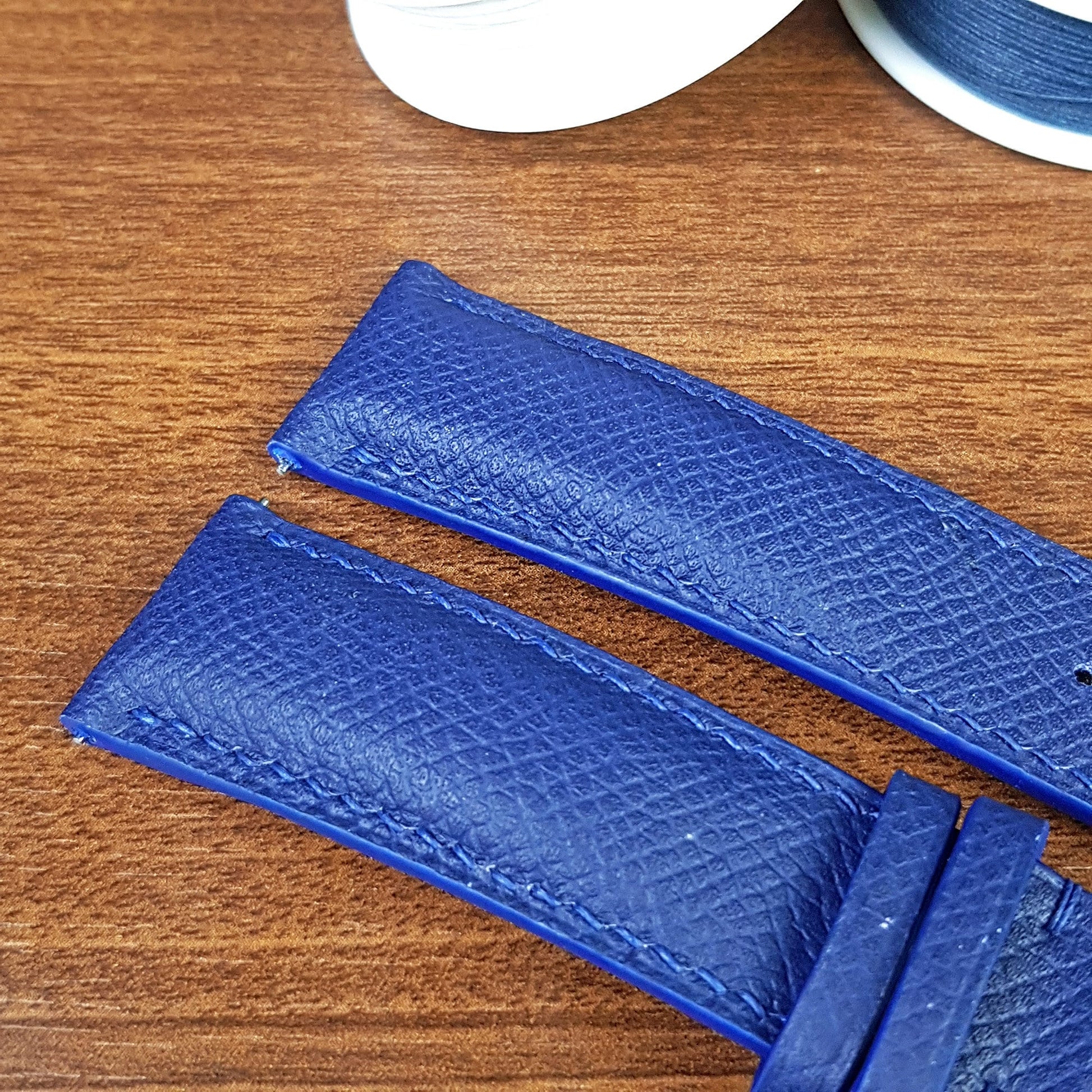 Custom Full Grain Epsom Hass Blue Leather Watch Strap - PVMH Leather