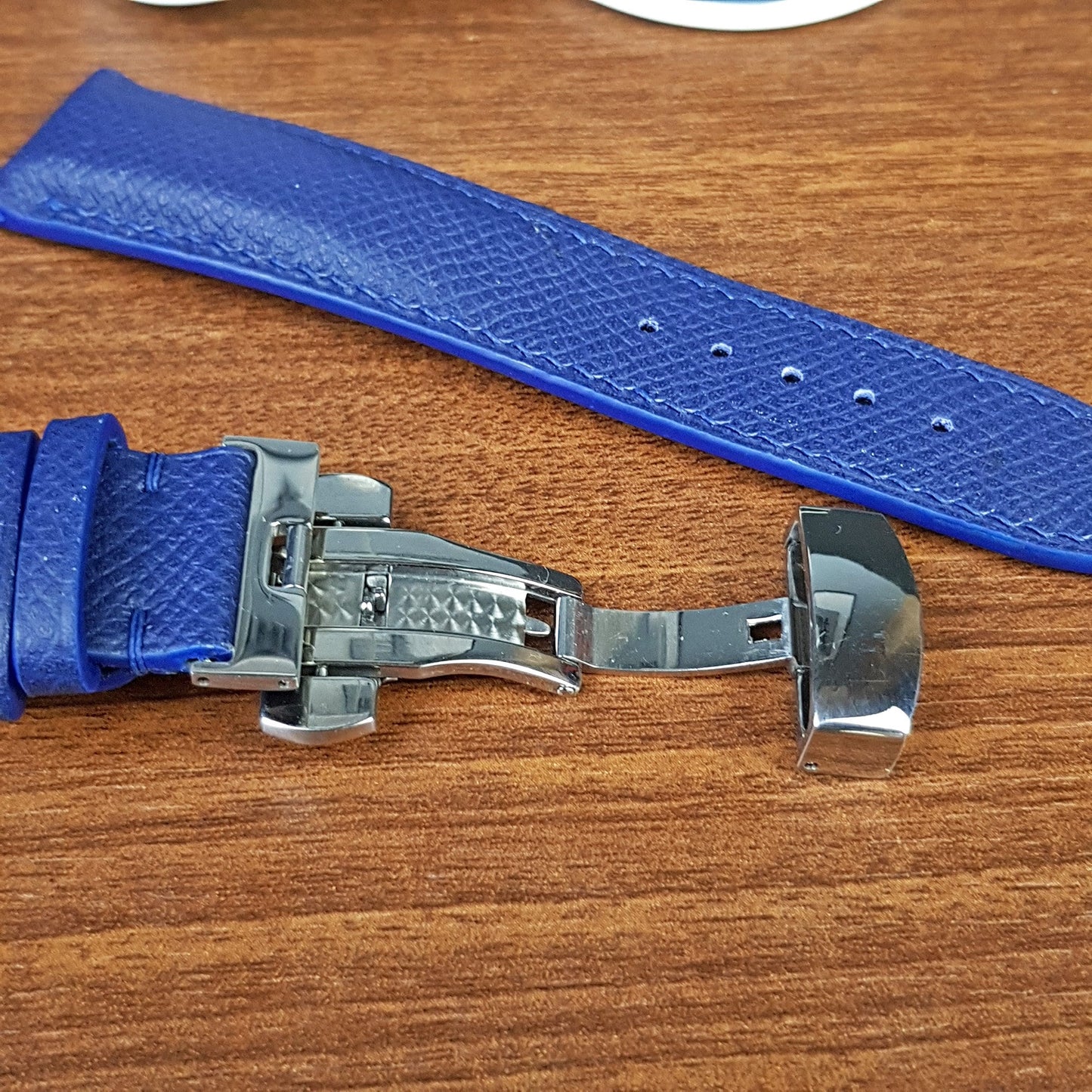 Custom Full Grain Epsom Hass Blue Leather Watch Strap - PVMH Leather