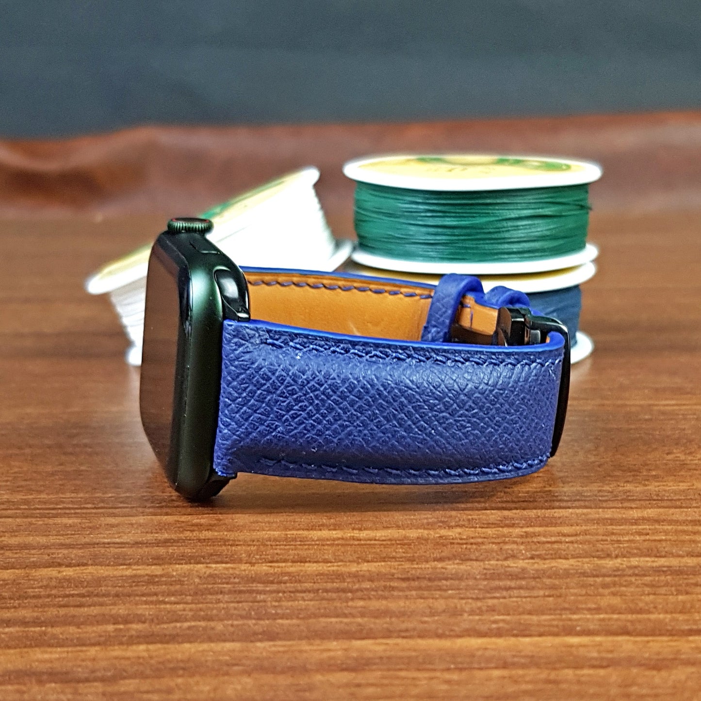 Custom Full Grain Leather Blue Epsom Apple Watch Band - PVMH Leather