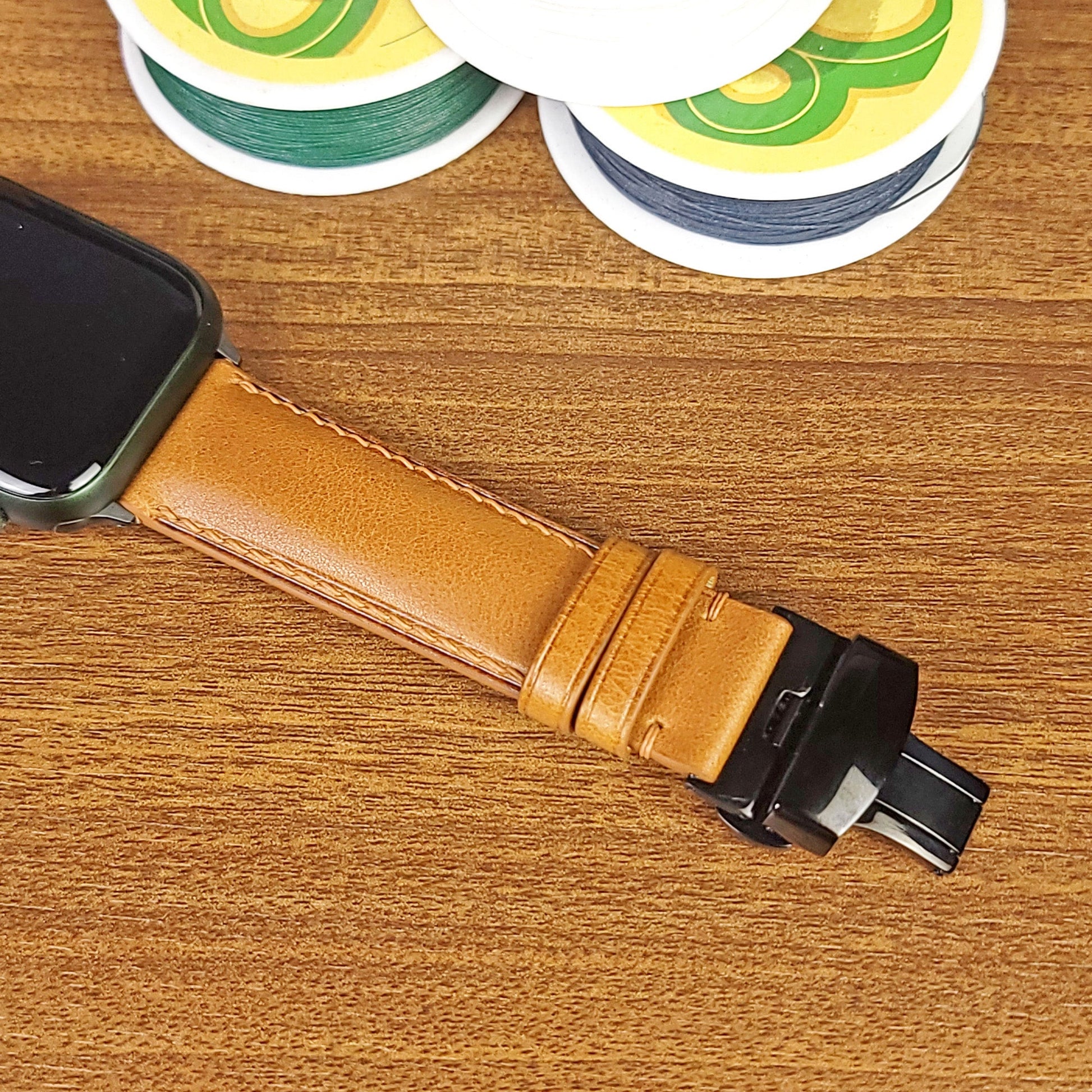 Custom Full Grain Yellow Vachetta Leather Apple Watch Bands - PVMH Leather