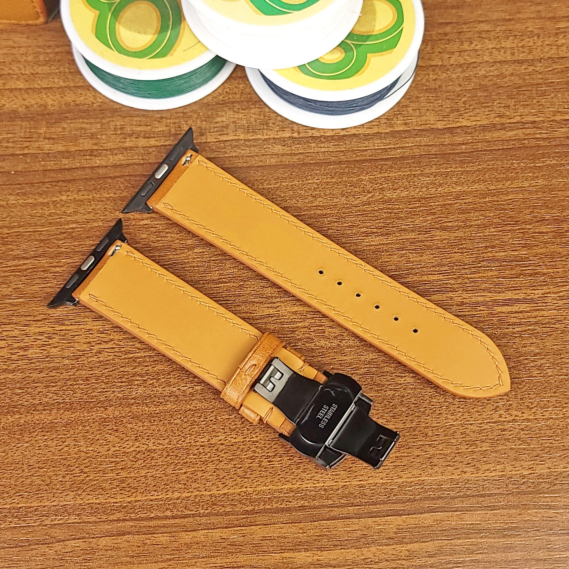 Custom Full Grain Yellow Vachetta Leather Apple Watch Bands - PVMH Leather