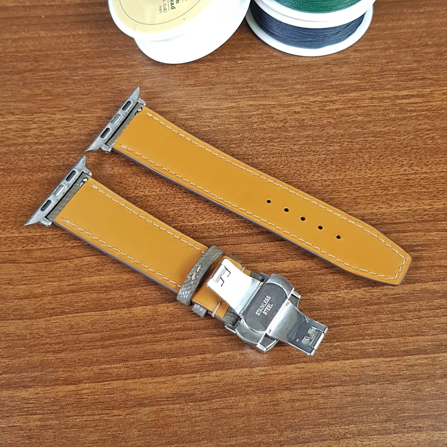 Custom Gray Epsom Leather Apple Watch Band - PVMH Leather