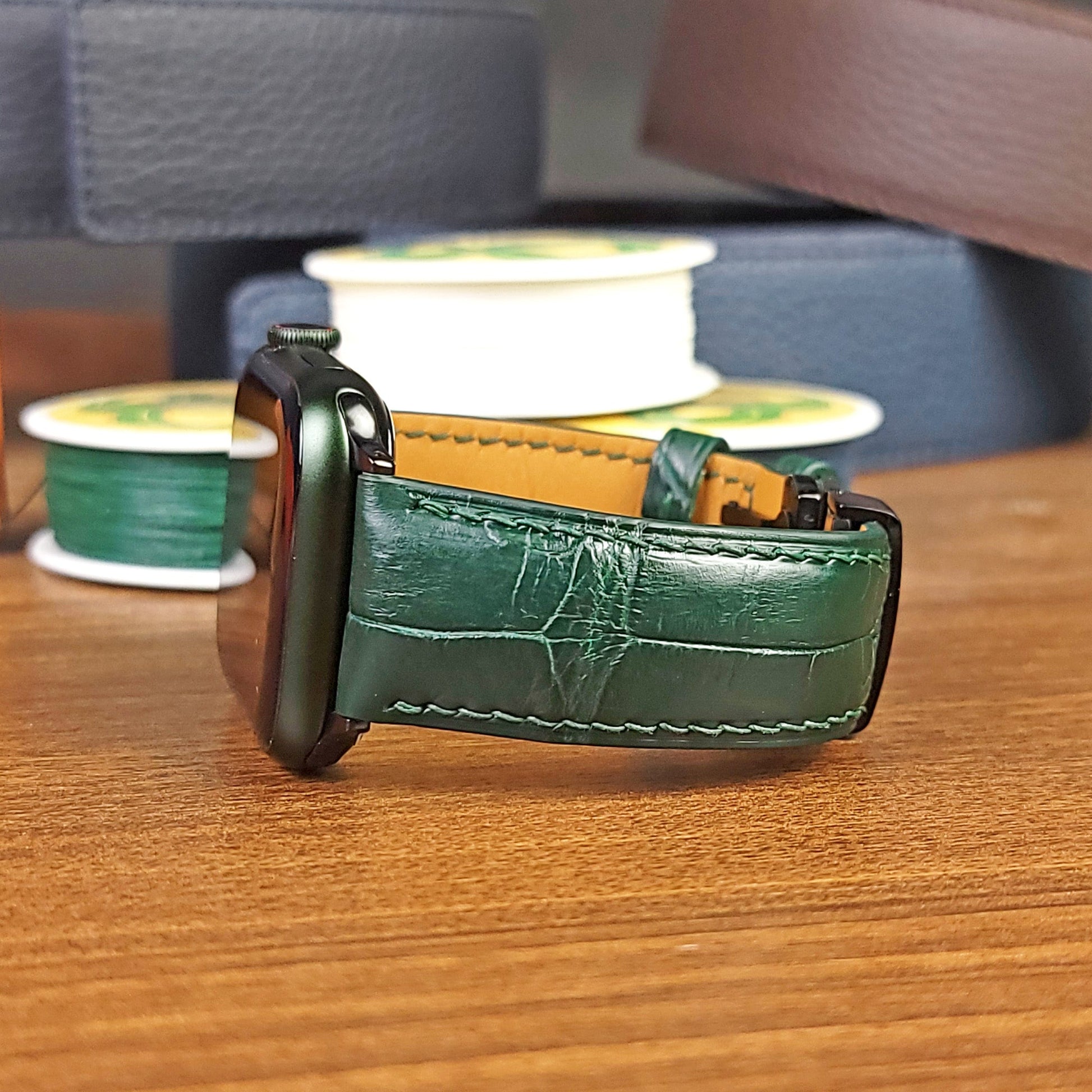 Custom Green Alligator Leather Apple Watch Bands - PVMH Leather
