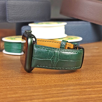 Custom Green Alligator Leather Apple Watch Bands - PVMH Leather