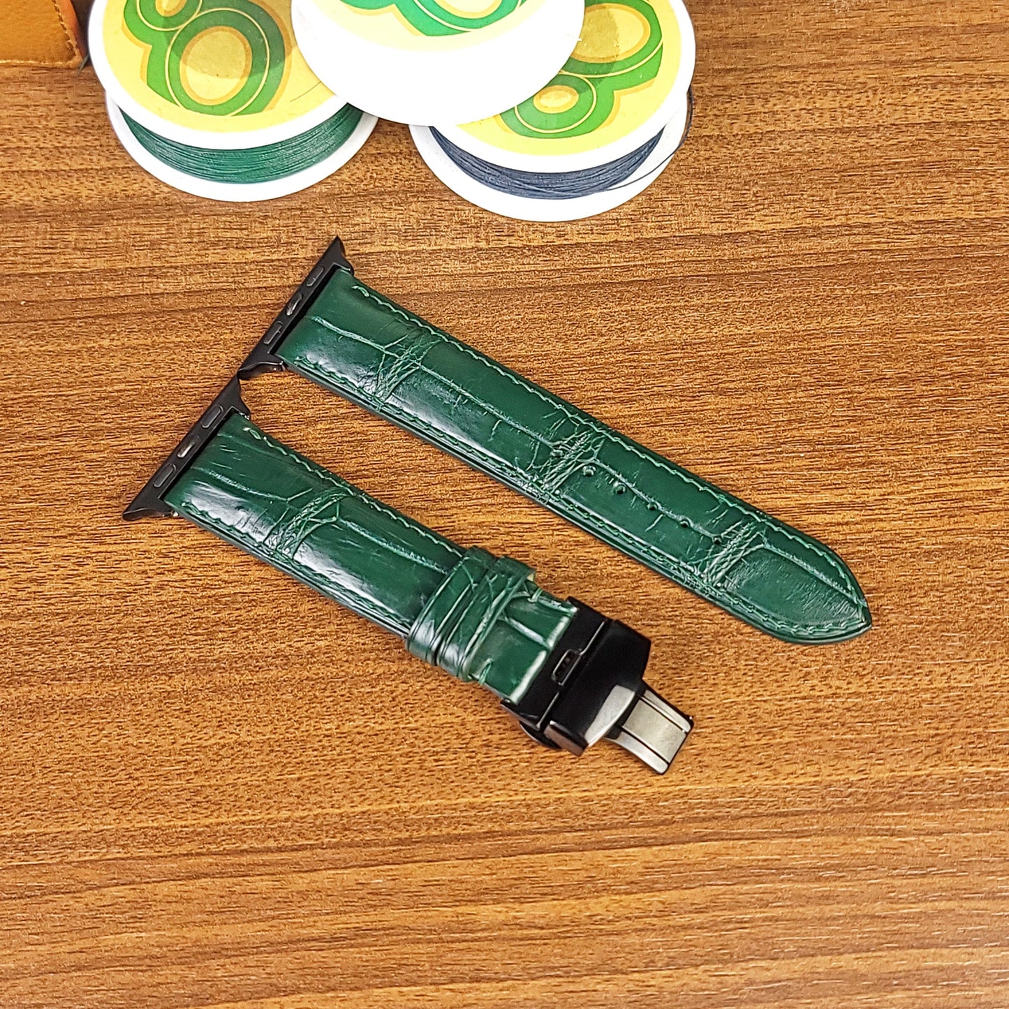 Custom Green Alligator Leather Apple Watch Bands - PVMH Leather