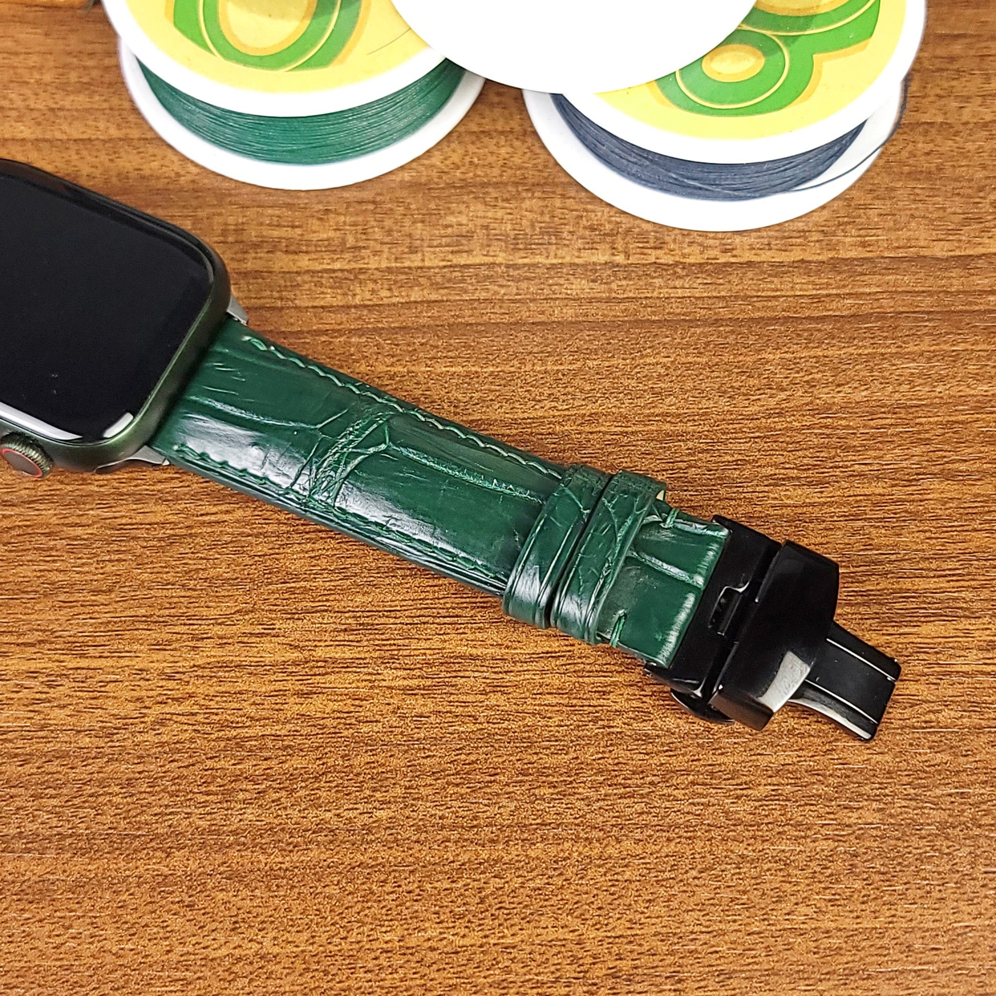 Custom Green Genuine Alligator Leather Apple Watch Band - PVMH Leather