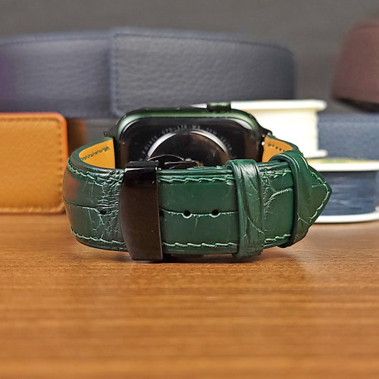 Custom Green Genuine Alligator Leather Apple Watch Band - PVMH Leather