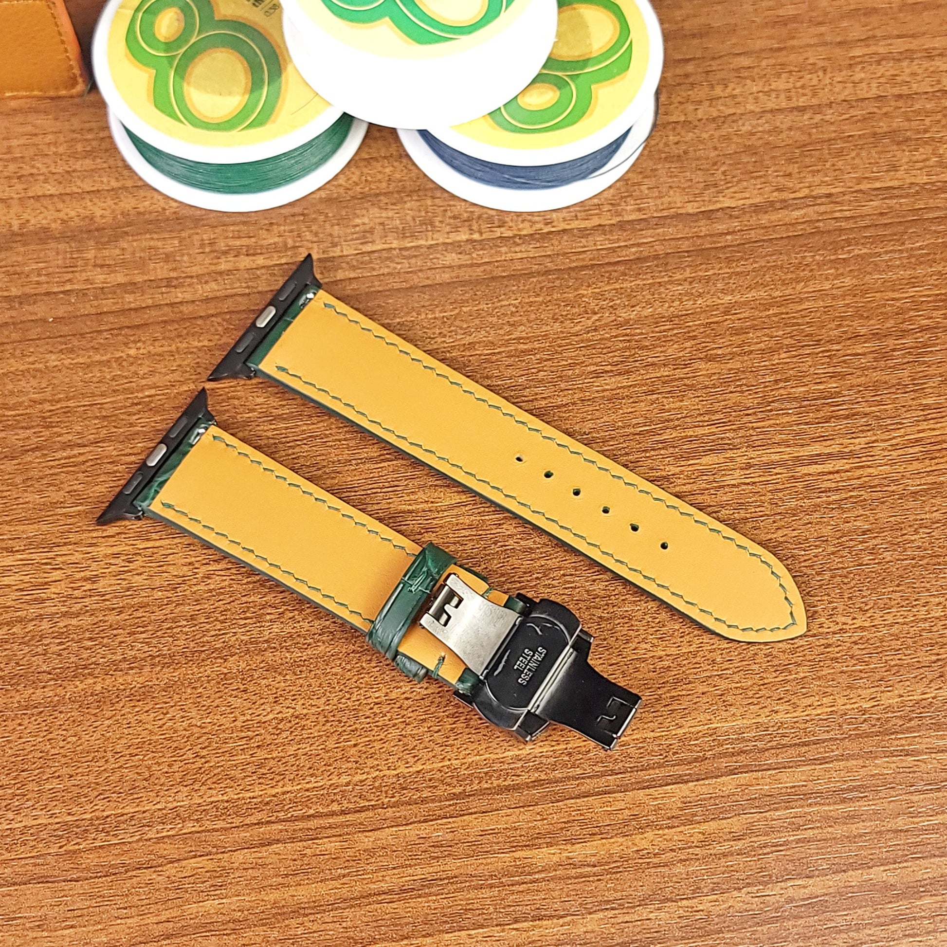 Custom Green Genuine Alligator Leather Apple Watch Band - PVMH Leather