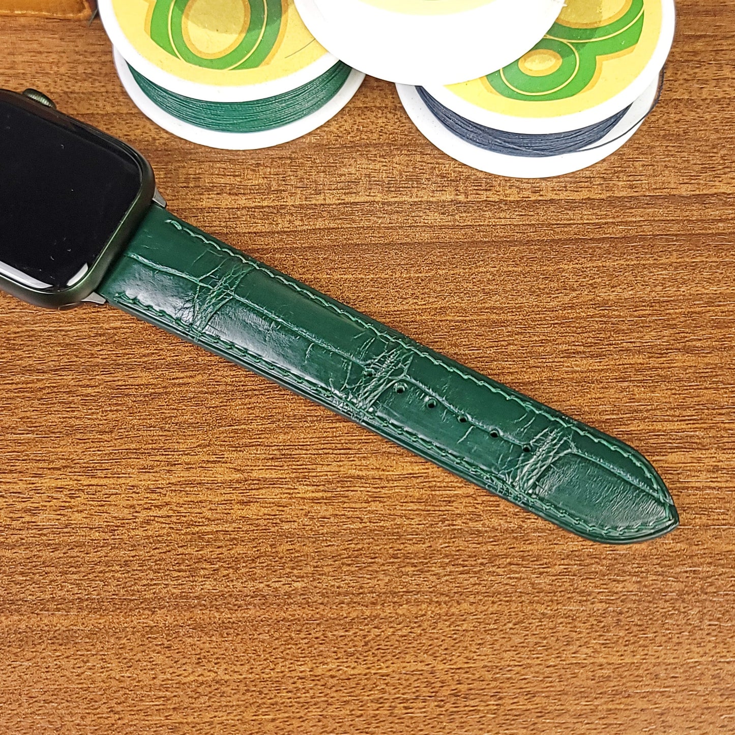 Custom Green Genuine Alligator Leather Apple Watch Band - PVMH Leather