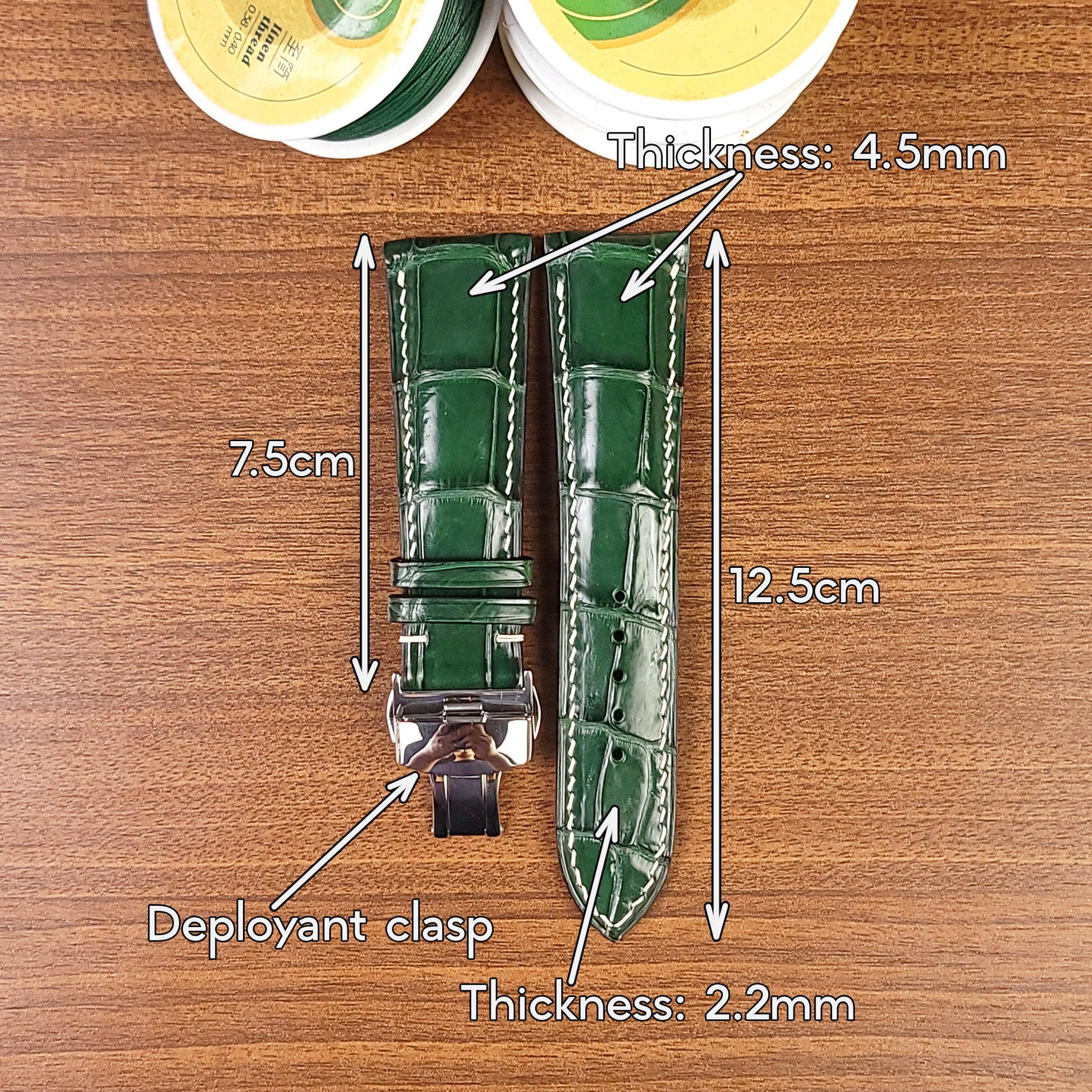 Custom Green Genuine Alligator Leather Watch Strap Quick Release Pin Bars - PVMH Leather