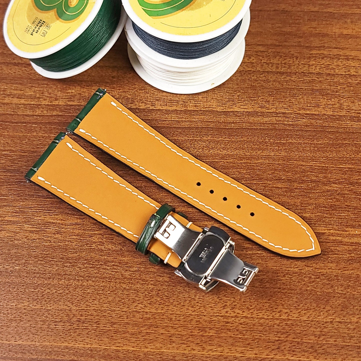 Custom Green Genuine Alligator Leather Watch Strap Quick Release Pin Bars - PVMH Leather