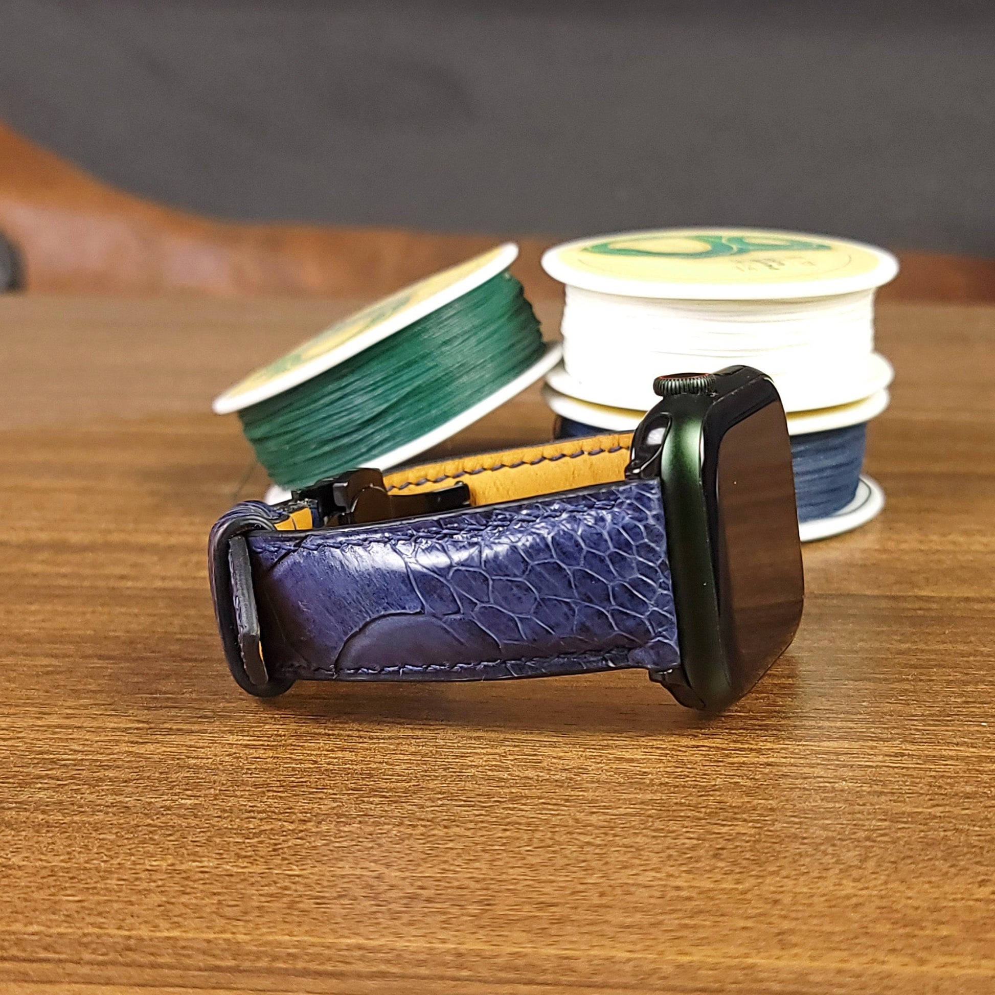 Custom Green Ostrich Leather Apple Watch Bands - PVMH Leather
