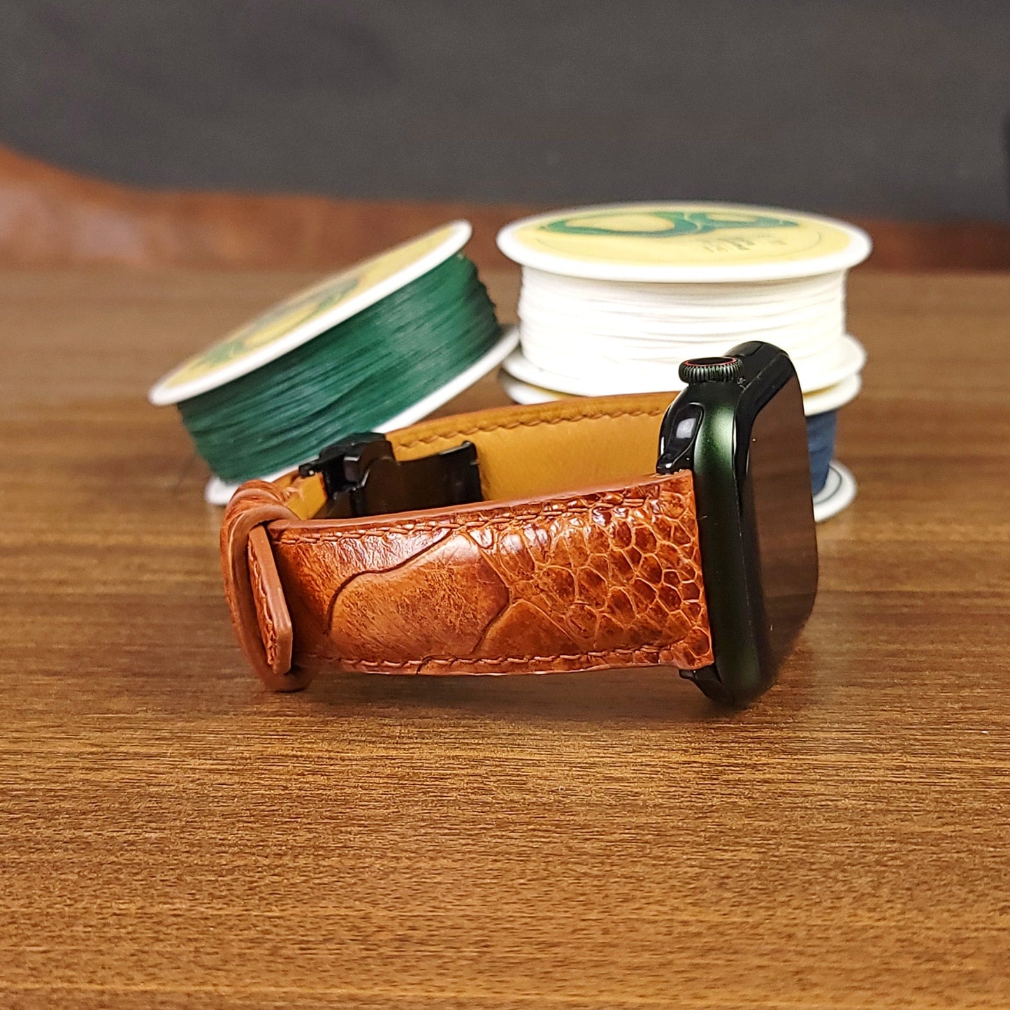 Custom Light Brown Ostrich Leather Apple Watch Bands - PVMH Leather