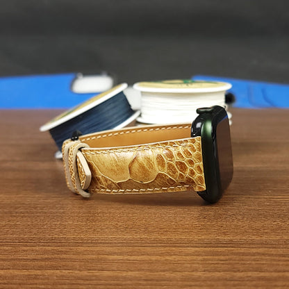 Custom Light Brown Ostrich Leather Apple Watch Bands - PVMH Leather