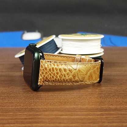 Custom Light Brown Ostrich Leather Apple Watch Bands - PVMH Leather