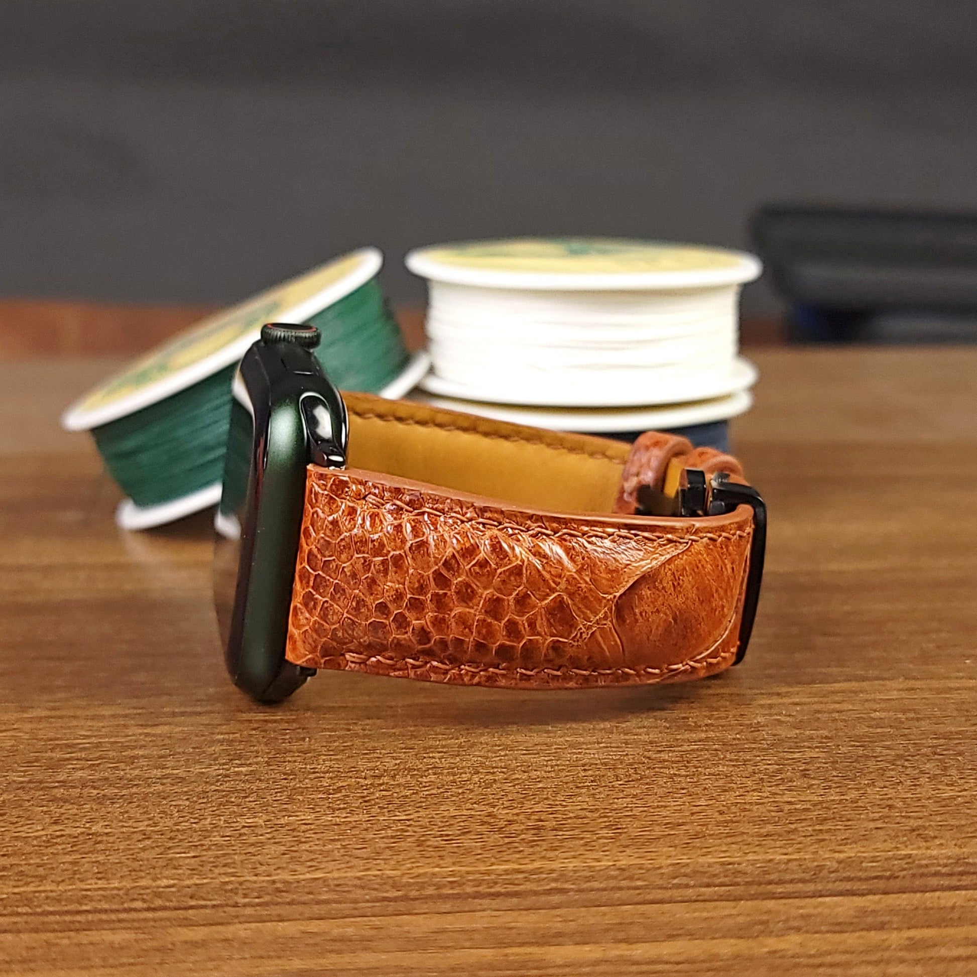 Custom Light Brown Ostrich Leather Apple Watch Bands - PVMH Leather